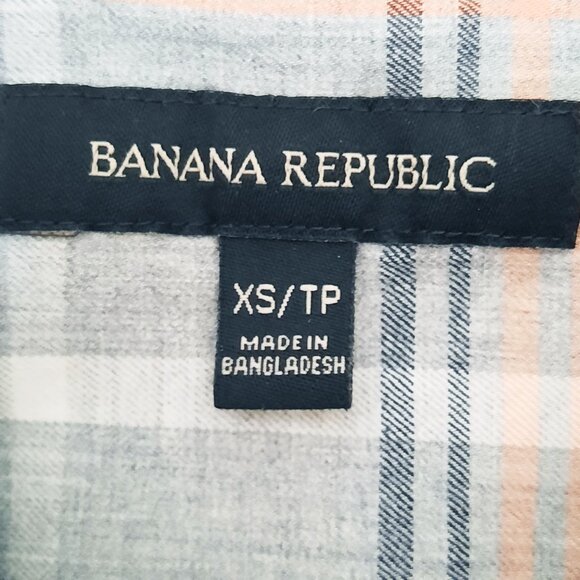 Banana Republic Women XS Plaid Shirt Cotton Button Down Long Sleeves Grey Orange - Picture 3 of 4